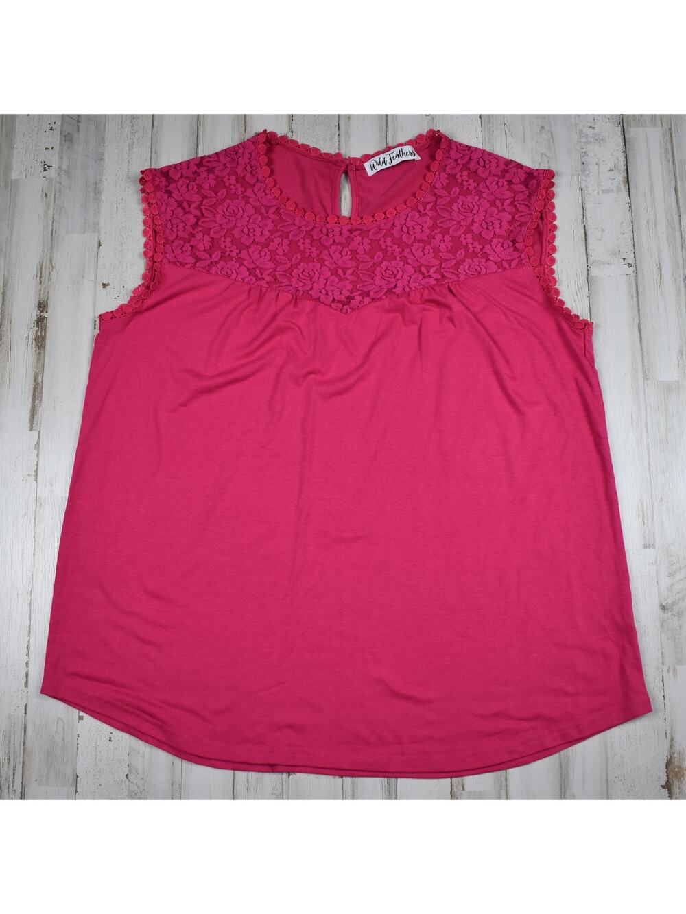Hot Pink Sleeveless Tank Top Women's XL Blouse Lace Knit Western Cowgirl Rodeo